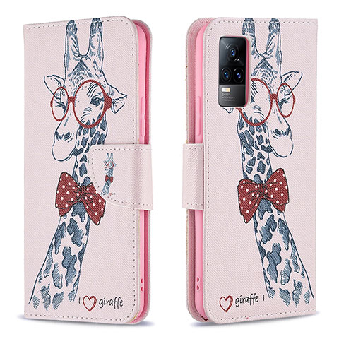 Funda de Cuero Cartera con Soporte Patron de Moda Carcasa B01F para Vivo V21e 4G Rosa