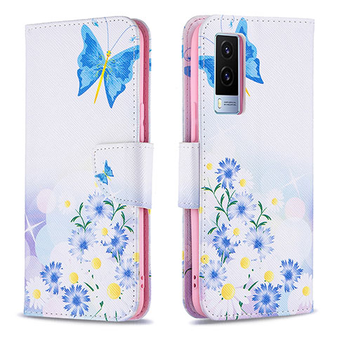 Funda de Cuero Cartera con Soporte Patron de Moda Carcasa B01F para Vivo V21e 5G Azul