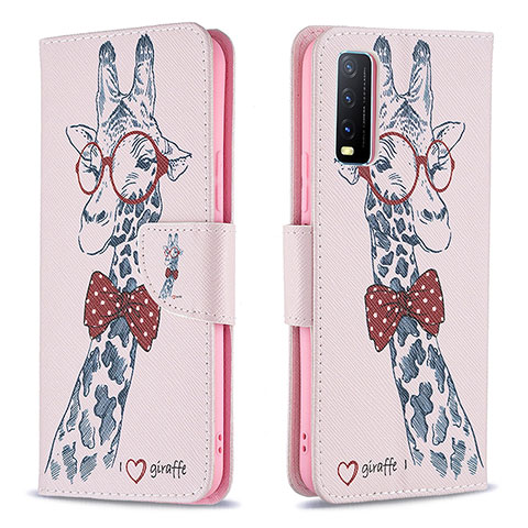 Funda de Cuero Cartera con Soporte Patron de Moda Carcasa B01F para Vivo Y20a Rosa