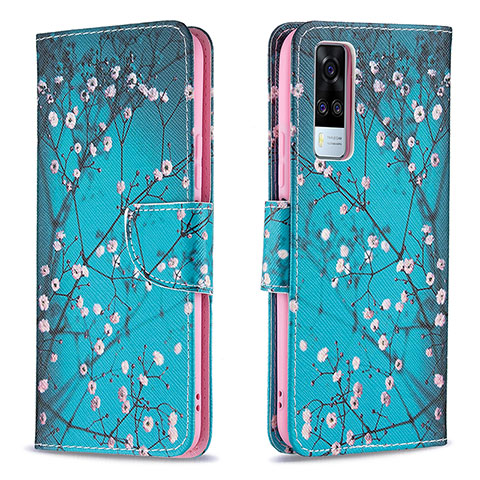 Funda de Cuero Cartera con Soporte Patron de Moda Carcasa B01F para Vivo Y53s NFC Cian