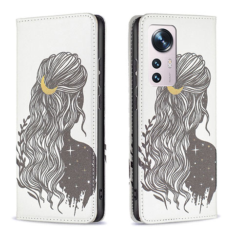 Funda de Cuero Cartera con Soporte Patron de Moda Carcasa B01F para Xiaomi Mi 12S Pro 5G Gris