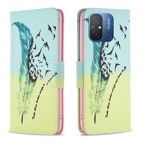 Funda de Cuero Cartera con Soporte Patron de Moda Carcasa B01F para Xiaomi Poco C55 Menta Verde