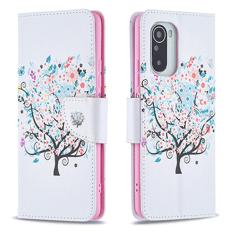 Funda de Cuero Cartera con Soporte Patron de Moda Carcasa B01F para Xiaomi Poco F3 5G Blanco