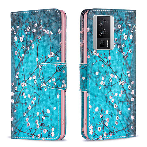 Funda de Cuero Cartera con Soporte Patron de Moda Carcasa B01F para Xiaomi Poco F5 Pro 5G Cian