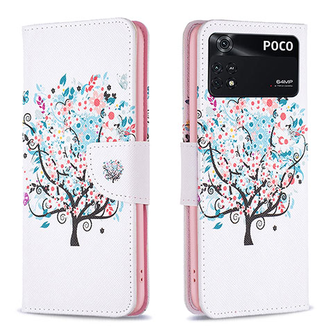 Funda de Cuero Cartera con Soporte Patron de Moda Carcasa B01F para Xiaomi Poco M4 Pro 4G Blanco