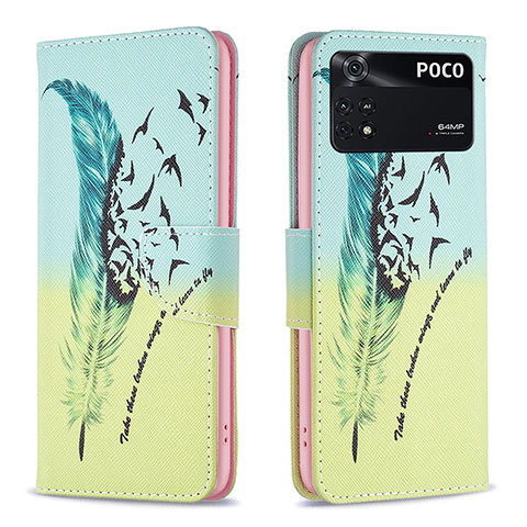 Funda de Cuero Cartera con Soporte Patron de Moda Carcasa B01F para Xiaomi Poco M4 Pro 4G Menta Verde