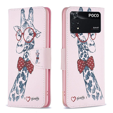 Funda de Cuero Cartera con Soporte Patron de Moda Carcasa B01F para Xiaomi Poco M4 Pro 4G Rosa