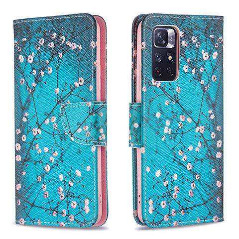 Funda de Cuero Cartera con Soporte Patron de Moda Carcasa B01F para Xiaomi Poco M4 Pro 5G Cian