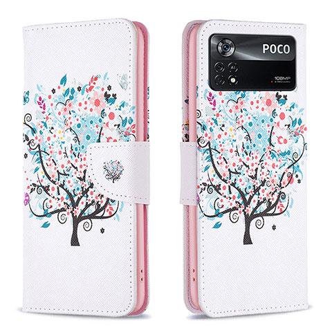 Funda de Cuero Cartera con Soporte Patron de Moda Carcasa B01F para Xiaomi Poco X4 Pro 5G Blanco