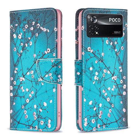 Funda de Cuero Cartera con Soporte Patron de Moda Carcasa B01F para Xiaomi Poco X4 Pro 5G Cian