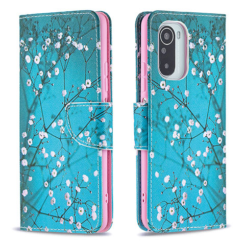 Funda de Cuero Cartera con Soporte Patron de Moda Carcasa B01F para Xiaomi Redmi K40 Pro+ Plus 5G Cian