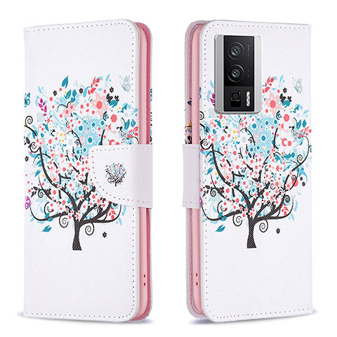 Funda de Cuero Cartera con Soporte Patron de Moda Carcasa B01F para Xiaomi Redmi K60 5G Blanco