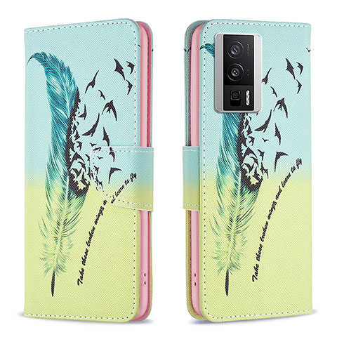 Funda de Cuero Cartera con Soporte Patron de Moda Carcasa B01F para Xiaomi Redmi K60 5G Menta Verde