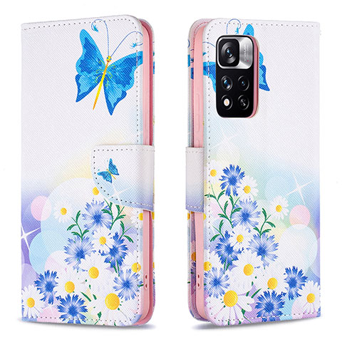 Funda de Cuero Cartera con Soporte Patron de Moda Carcasa B01F para Xiaomi Redmi Note 11 Pro+ Plus 5G Azul