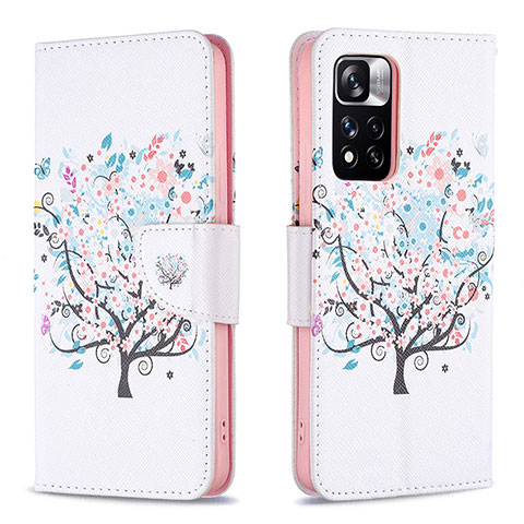 Funda de Cuero Cartera con Soporte Patron de Moda Carcasa B01F para Xiaomi Redmi Note 11 Pro+ Plus 5G Blanco