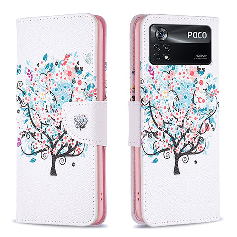 Funda de Cuero Cartera con Soporte Patron de Moda Carcasa B01F para Xiaomi Redmi Note 11E Pro 5G Blanco