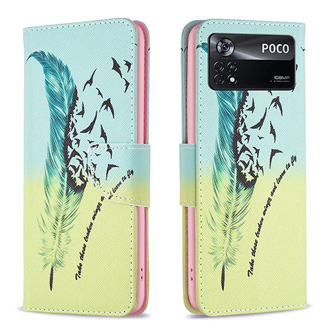 Funda de Cuero Cartera con Soporte Patron de Moda Carcasa B01F para Xiaomi Redmi Note 11E Pro 5G Menta Verde