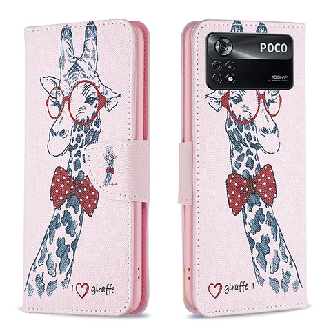 Funda de Cuero Cartera con Soporte Patron de Moda Carcasa B01F para Xiaomi Redmi Note 11E Pro 5G Rosa