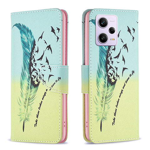 Funda de Cuero Cartera con Soporte Patron de Moda Carcasa B01F para Xiaomi Redmi Note 12 Pro 5G Menta Verde