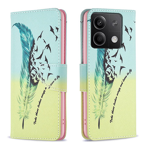 Funda de Cuero Cartera con Soporte Patron de Moda Carcasa B01F para Xiaomi Redmi Note 13 5G Menta Verde