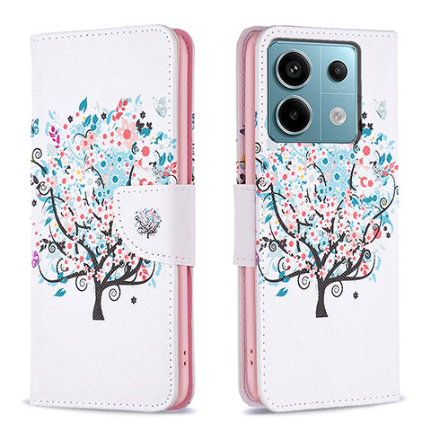 Funda de Cuero Cartera con Soporte Patron de Moda Carcasa B01F para Xiaomi Redmi Note 13 Pro 5G Blanco