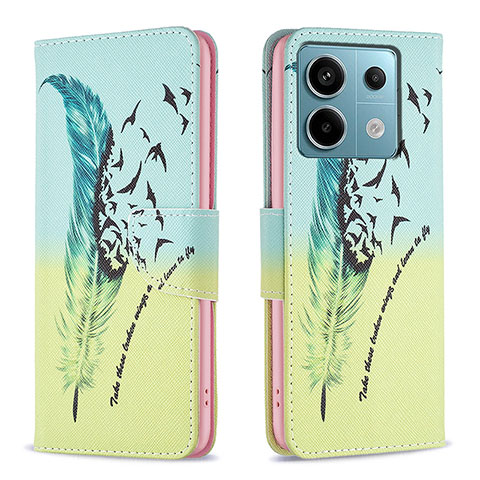 Funda de Cuero Cartera con Soporte Patron de Moda Carcasa B01F para Xiaomi Redmi Note 13 Pro 5G Menta Verde