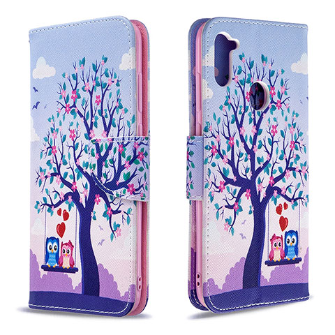 Funda de Cuero Cartera con Soporte Patron de Moda Carcasa B03F para Samsung Galaxy A11 Purpura Claro