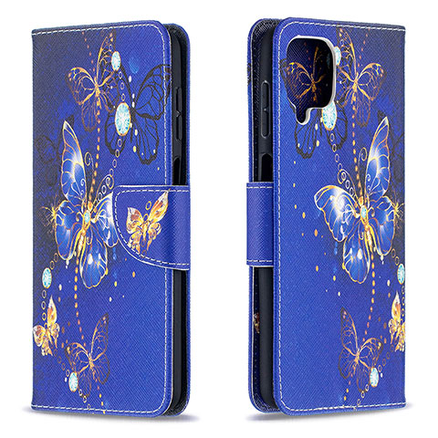 Funda de Cuero Cartera con Soporte Patron de Moda Carcasa B03F para Samsung Galaxy A12 Azul Real