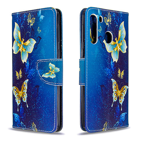 Funda de Cuero Cartera con Soporte Patron de Moda Carcasa B03F para Samsung Galaxy A21 Azul Cielo