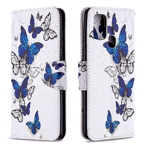 Funda de Cuero Cartera con Soporte Patron de Moda Carcasa B03F para Samsung Galaxy A21s Azul