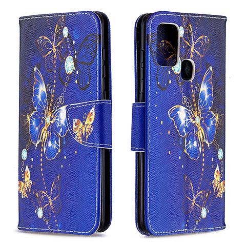 Funda de Cuero Cartera con Soporte Patron de Moda Carcasa B03F para Samsung Galaxy A21s Azul Real