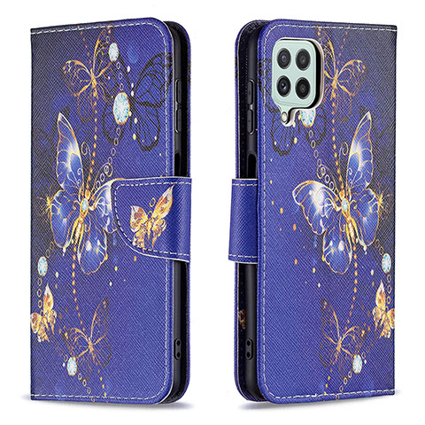 Funda de Cuero Cartera con Soporte Patron de Moda Carcasa B03F para Samsung Galaxy A22 4G Azul Real