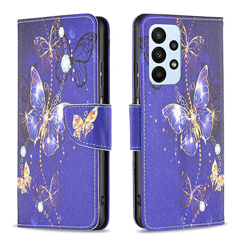 Funda de Cuero Cartera con Soporte Patron de Moda Carcasa B03F para Samsung Galaxy A23 4G Azul Real