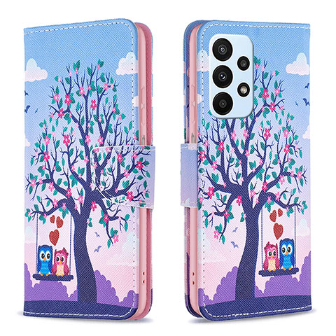 Funda de Cuero Cartera con Soporte Patron de Moda Carcasa B03F para Samsung Galaxy A23 4G Purpura Claro