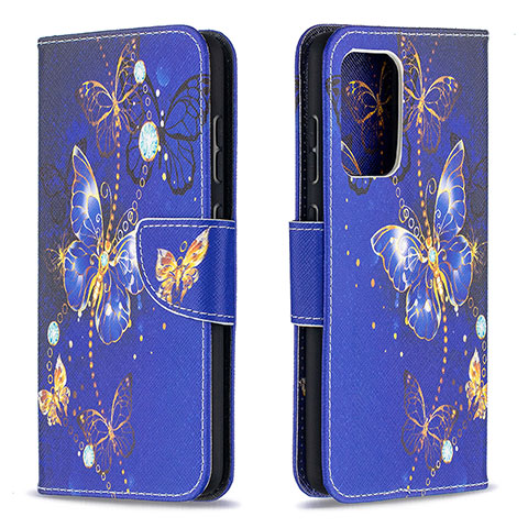 Funda de Cuero Cartera con Soporte Patron de Moda Carcasa B03F para Samsung Galaxy A52 4G Azul Real