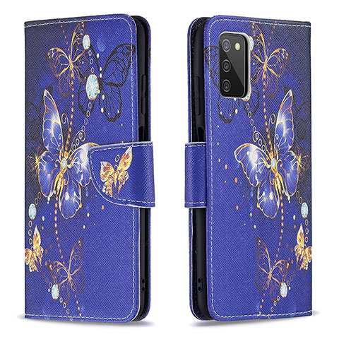 Funda de Cuero Cartera con Soporte Patron de Moda Carcasa B03F para Samsung Galaxy F02S SM-E025F Azul Real