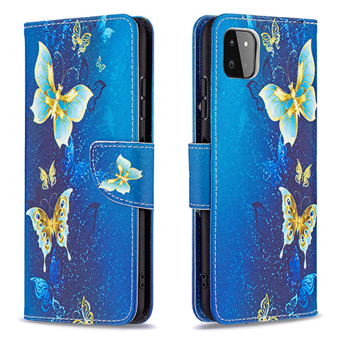 Funda de Cuero Cartera con Soporte Patron de Moda Carcasa B03F para Samsung Galaxy F42 5G Azul Cielo