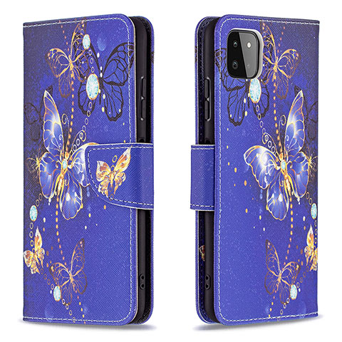 Funda de Cuero Cartera con Soporte Patron de Moda Carcasa B03F para Samsung Galaxy F42 5G Azul Real