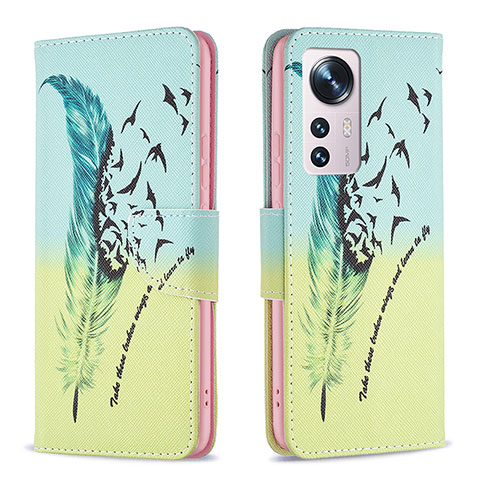 Funda de Cuero Cartera con Soporte Patron de Moda Carcasa B03F para Xiaomi Mi 12S Pro 5G Menta Verde