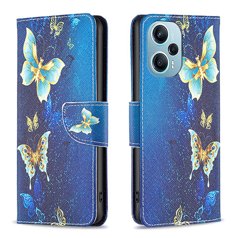 Funda de Cuero Cartera con Soporte Patron de Moda Carcasa B03F para Xiaomi Poco F5 5G Azul Cielo