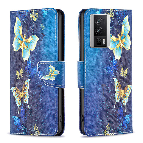 Funda de Cuero Cartera con Soporte Patron de Moda Carcasa B03F para Xiaomi Poco F5 Pro 5G Azul Cielo