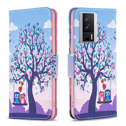 Funda de Cuero Cartera con Soporte Patron de Moda Carcasa B03F para Xiaomi Poco F5 Pro 5G Purpura Claro