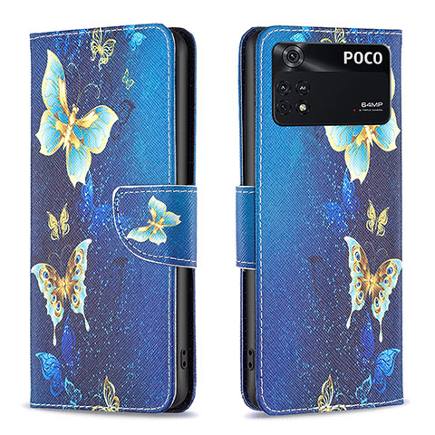 Funda de Cuero Cartera con Soporte Patron de Moda Carcasa B03F para Xiaomi Poco M4 Pro 4G Azul Cielo