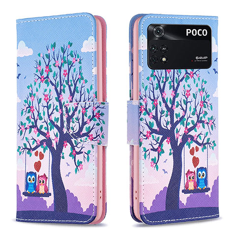 Funda de Cuero Cartera con Soporte Patron de Moda Carcasa B03F para Xiaomi Poco M4 Pro 4G Purpura Claro