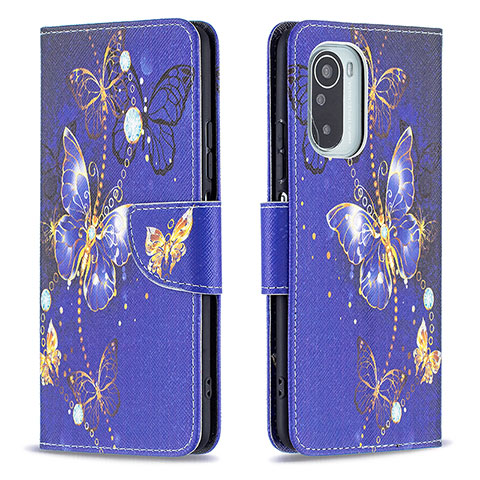 Funda de Cuero Cartera con Soporte Patron de Moda Carcasa B03F para Xiaomi Redmi K40 Pro 5G Azul Real