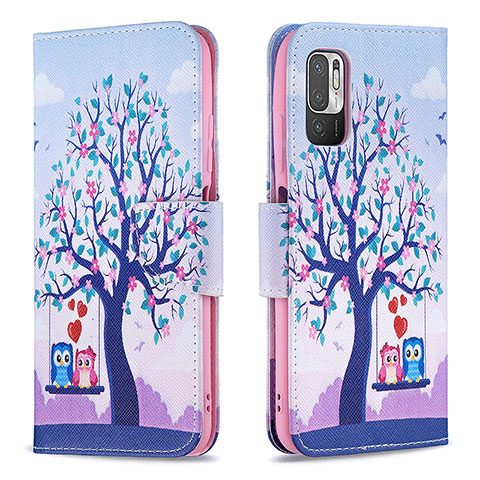 Funda de Cuero Cartera con Soporte Patron de Moda Carcasa B03F para Xiaomi Redmi Note 10 5G Purpura Claro