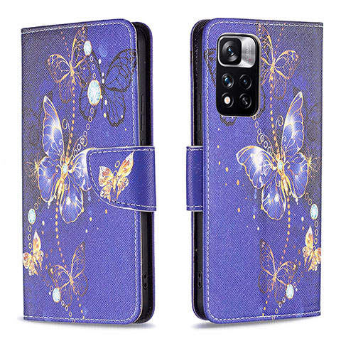 Funda de Cuero Cartera con Soporte Patron de Moda Carcasa B03F para Xiaomi Redmi Note 11 Pro+ Plus 5G Azul Real