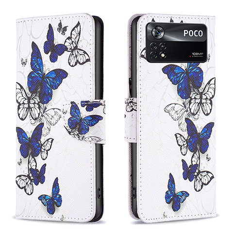 Funda de Cuero Cartera con Soporte Patron de Moda Carcasa B03F para Xiaomi Redmi Note 11E Pro 5G Azul