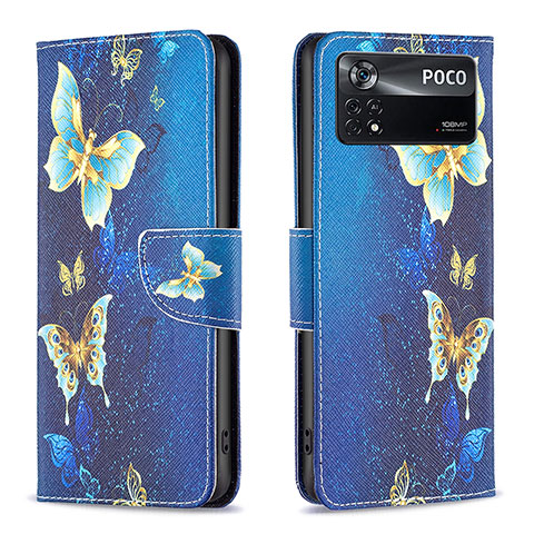 Funda de Cuero Cartera con Soporte Patron de Moda Carcasa B03F para Xiaomi Redmi Note 11E Pro 5G Azul Cielo