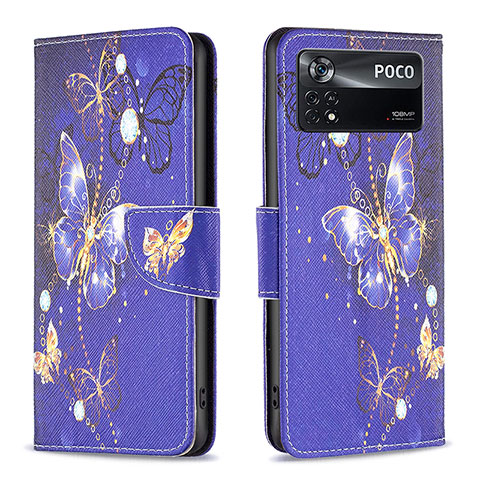 Funda de Cuero Cartera con Soporte Patron de Moda Carcasa B03F para Xiaomi Redmi Note 11E Pro 5G Azul Real